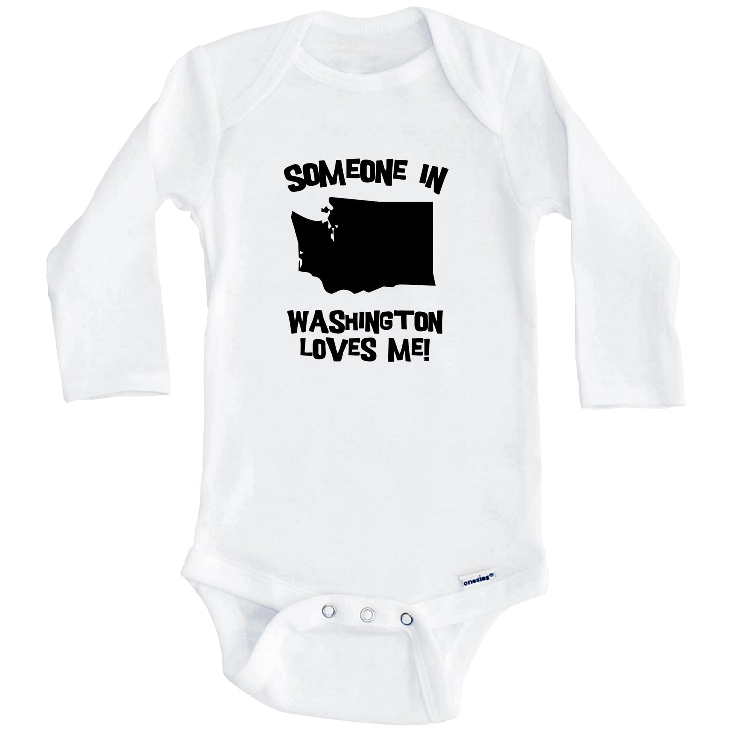 Someone In Washington Loves Me State Silhouette Cute Baby Onesie - One Piece Baby Bodysuit (Long Sleeves)