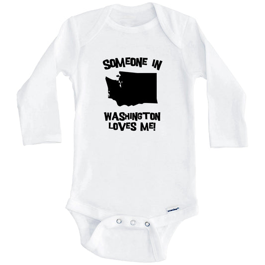Someone In Washington Loves Me State Silhouette Cute Baby Onesie - One Piece Baby Bodysuit (Long Sleeves)