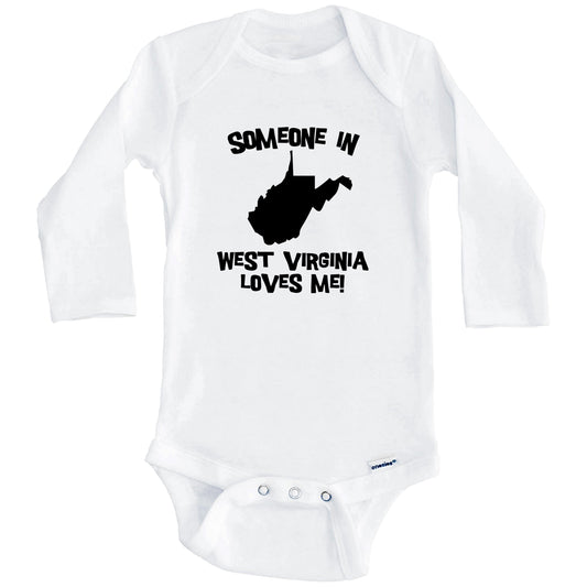 Someone In West Virginia Loves Me State Silhouette Cute Baby Onesie - One Piece Baby Bodysuit (Long Sleeves)
