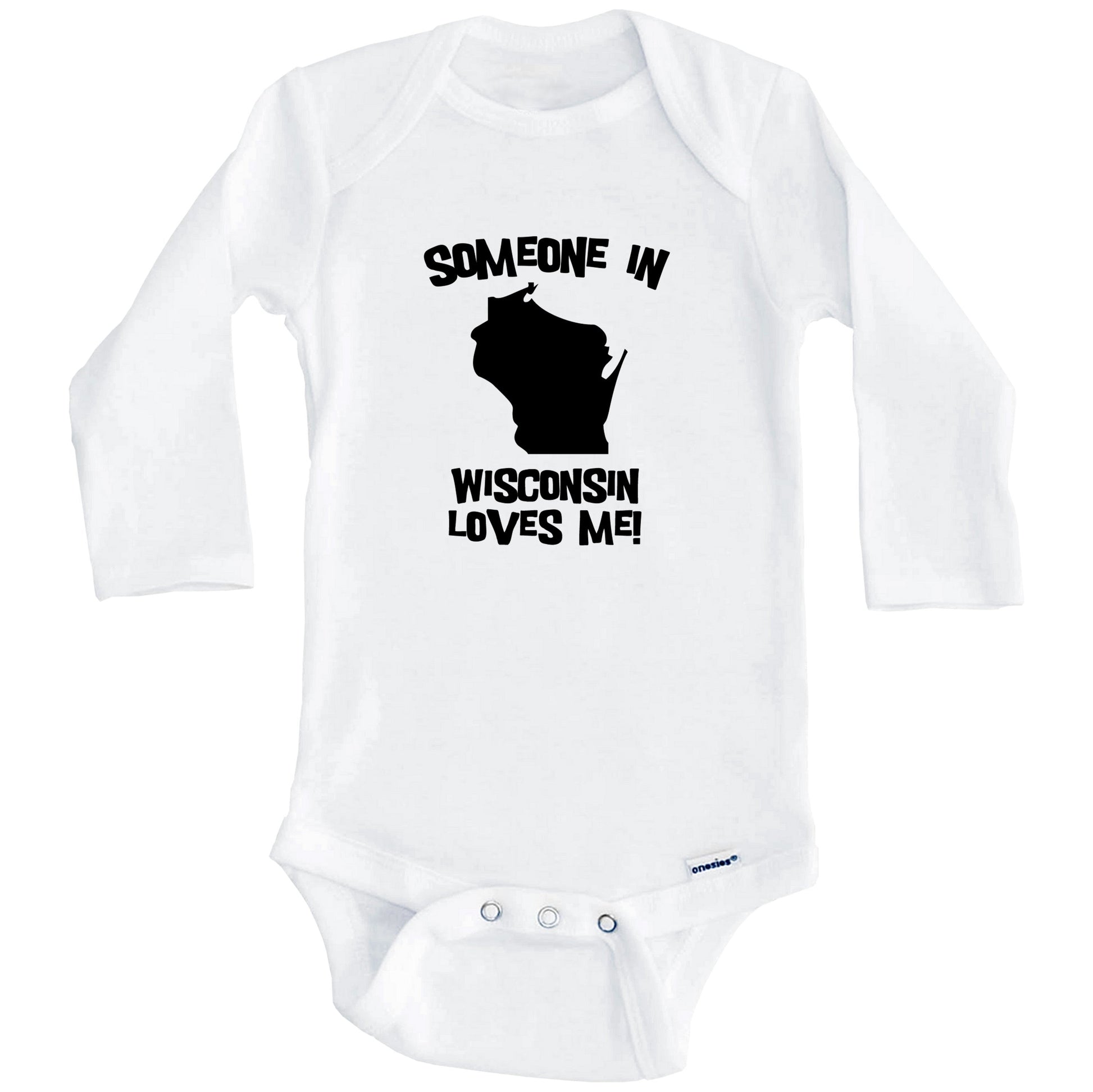 Someone In Wisconsin Loves Me State Silhouette Cute Baby Onesie - One Piece Baby Bodysuit (Long Sleeves)