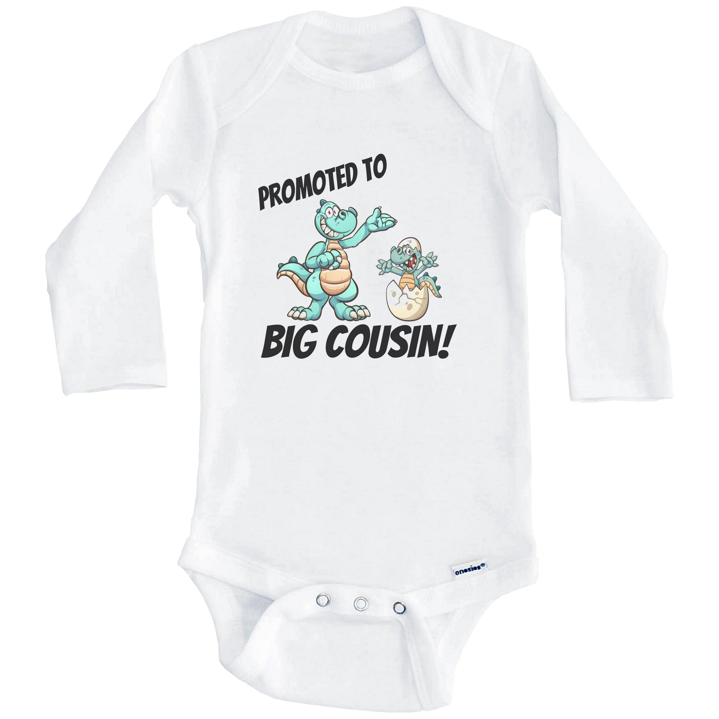 Promoted To Big Cousin New Baby Announcement Dinosaur Onesie - One Piece Baby Bodysuit (Long Sleeves)