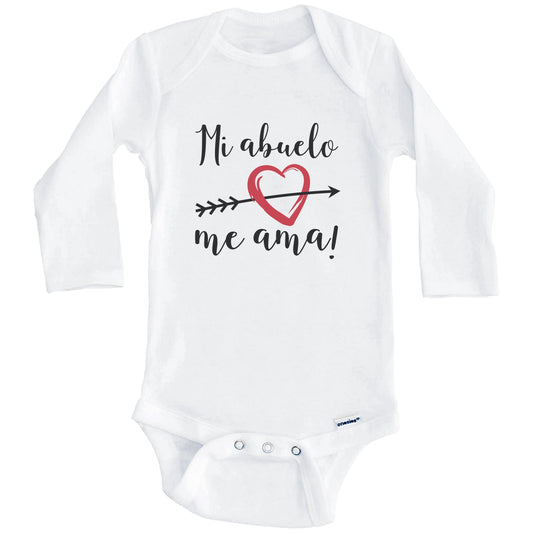 Mi Abuelo Me Ama My Grandpa Loves Me Spanish Language Grandchild Onesie - One Piece Baby Bodysuit (Long Sleeves)