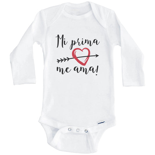 Mi Prima Me Ama My Cousin Loves Me Spanish Language Onesie - One Piece Baby Bodysuit (Long Sleeves)