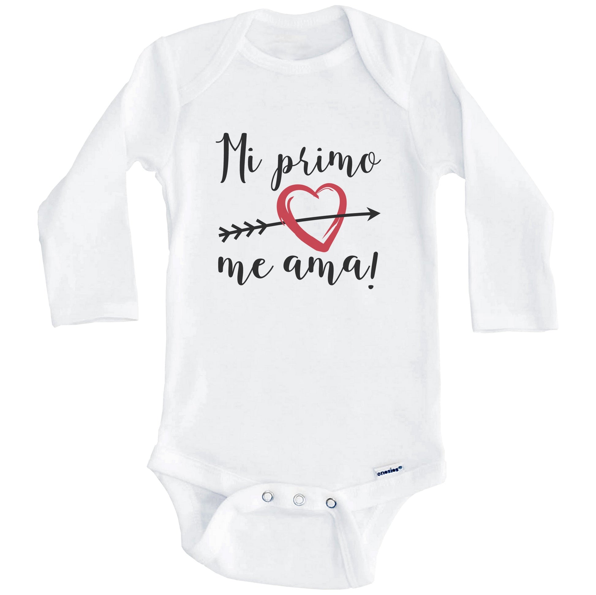 Mi Primo Me Ama My Cousin Loves Me Spanish Language Onesie - One Piece Baby Bodysuit (Long Sleeves)