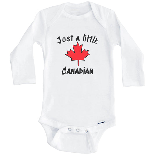 Just A Little Canadian Funny Maple Leaf Onesie - One Piece Baby Bodysuit (Long Sleeves)