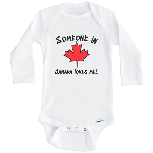 Someone In Canada Loves Me Canadian Maple Leaf Onesie - One Piece Baby Bodysuit (Long Sleeves)