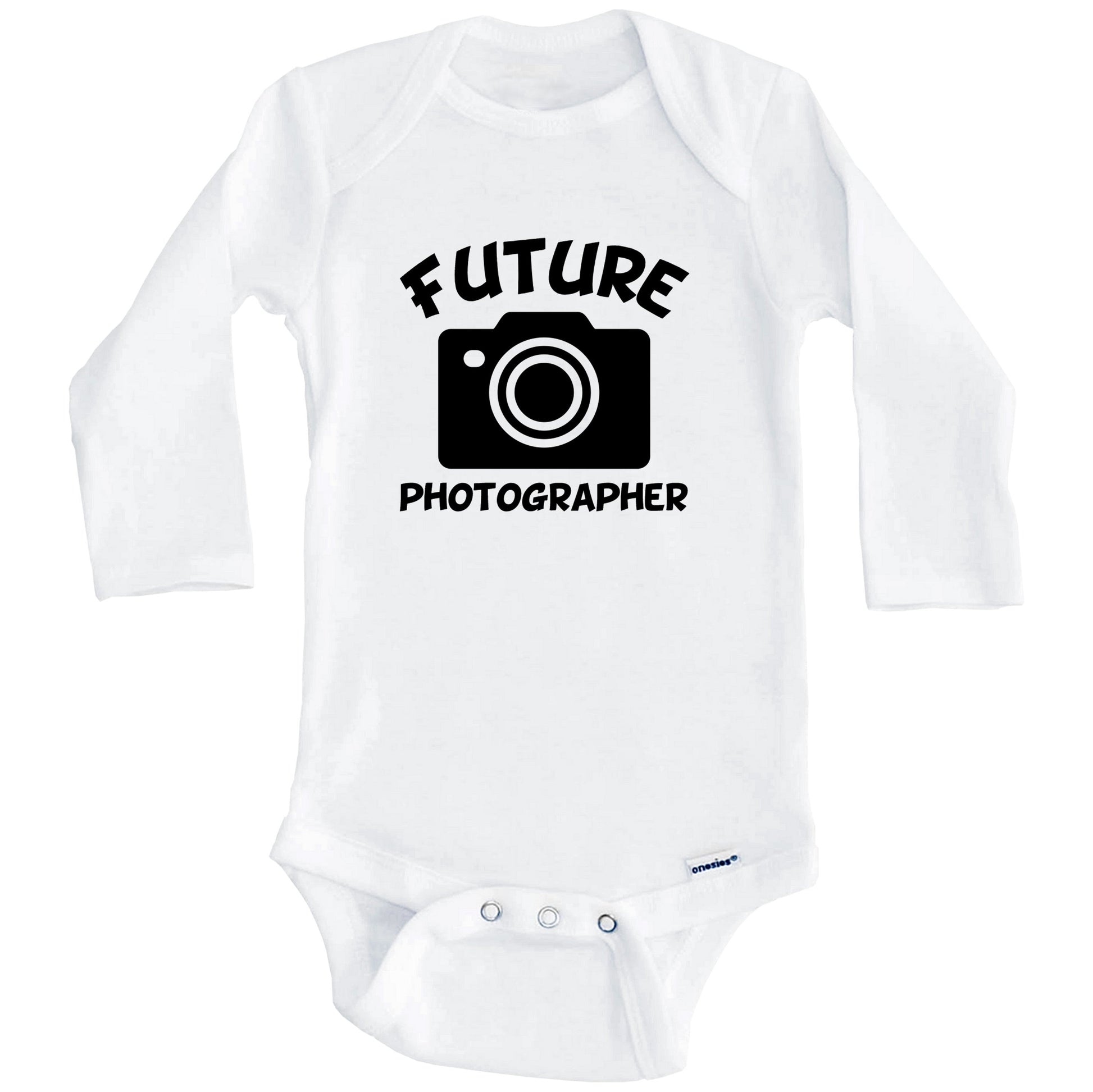 Future Photographer Cute Camera Baby Onesie - One Piece Baby Bodysuit (Long Sleeves)