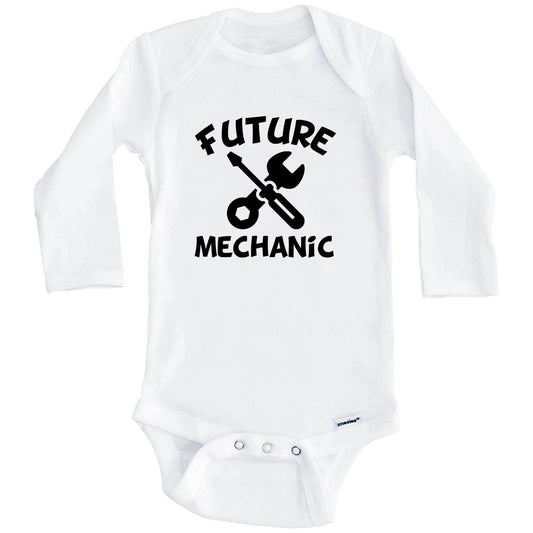 Future Mechanic Cute Wrench Screwdriver Baby Onesie - One Piece Baby Bodysuit (Long Sleeves)