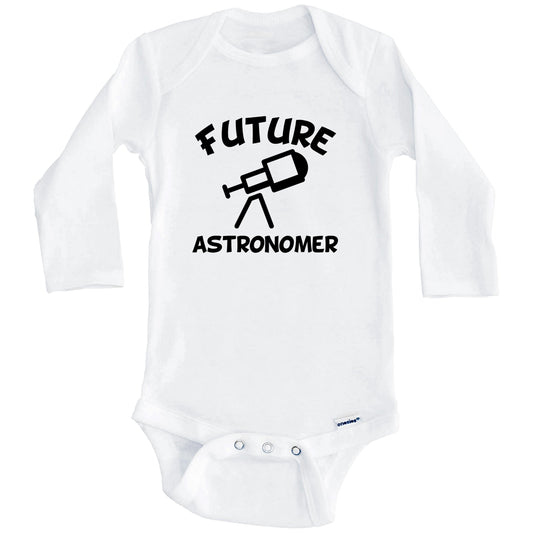 Future Astronomer Cute Telescope Baby Onesie - One Piece Baby Bodysuit (Long Sleeves)