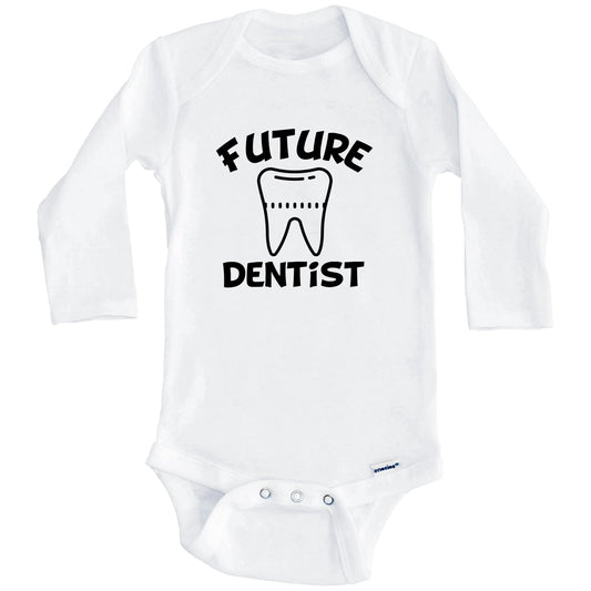Future Dentist Cute Tooth Baby Onesie - One Piece Baby Bodysuit (Long Sleeves)