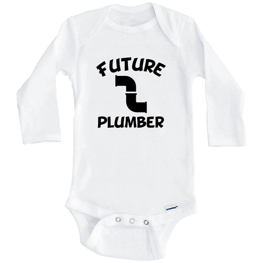 Future Plumber Cute Pipes Baby Onesie - One Piece Baby Bodysuit (Long Sleeves)