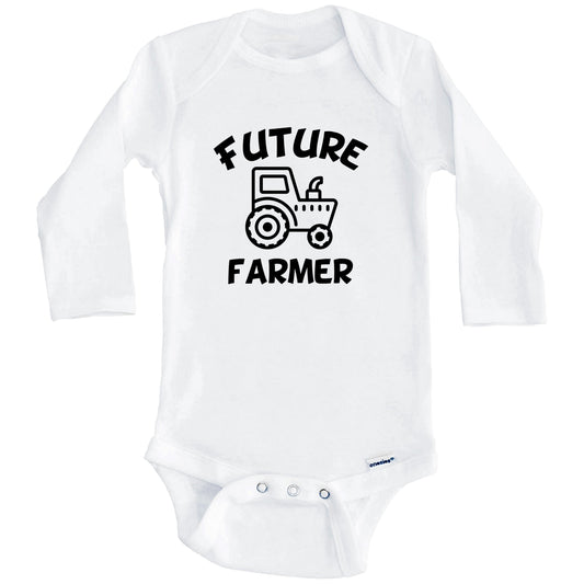 Future Farmer Cute Tractor Baby Onesie - One Piece Baby Bodysuit (Long Sleeves)