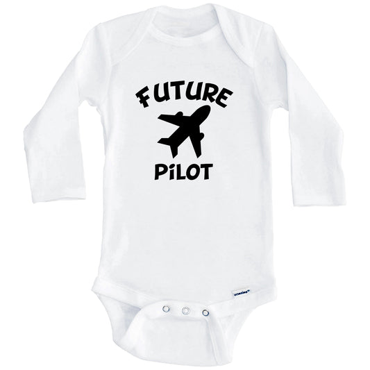 Future Pilot Cute Airplane Baby Onesie - One Piece Baby Bodysuit (Long Sleeves)