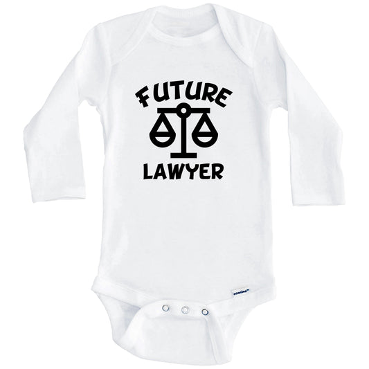 Future Lawyer Cute Scales of Justice Baby Onesie - One Piece Baby Bodysuit (Long Sleeves)