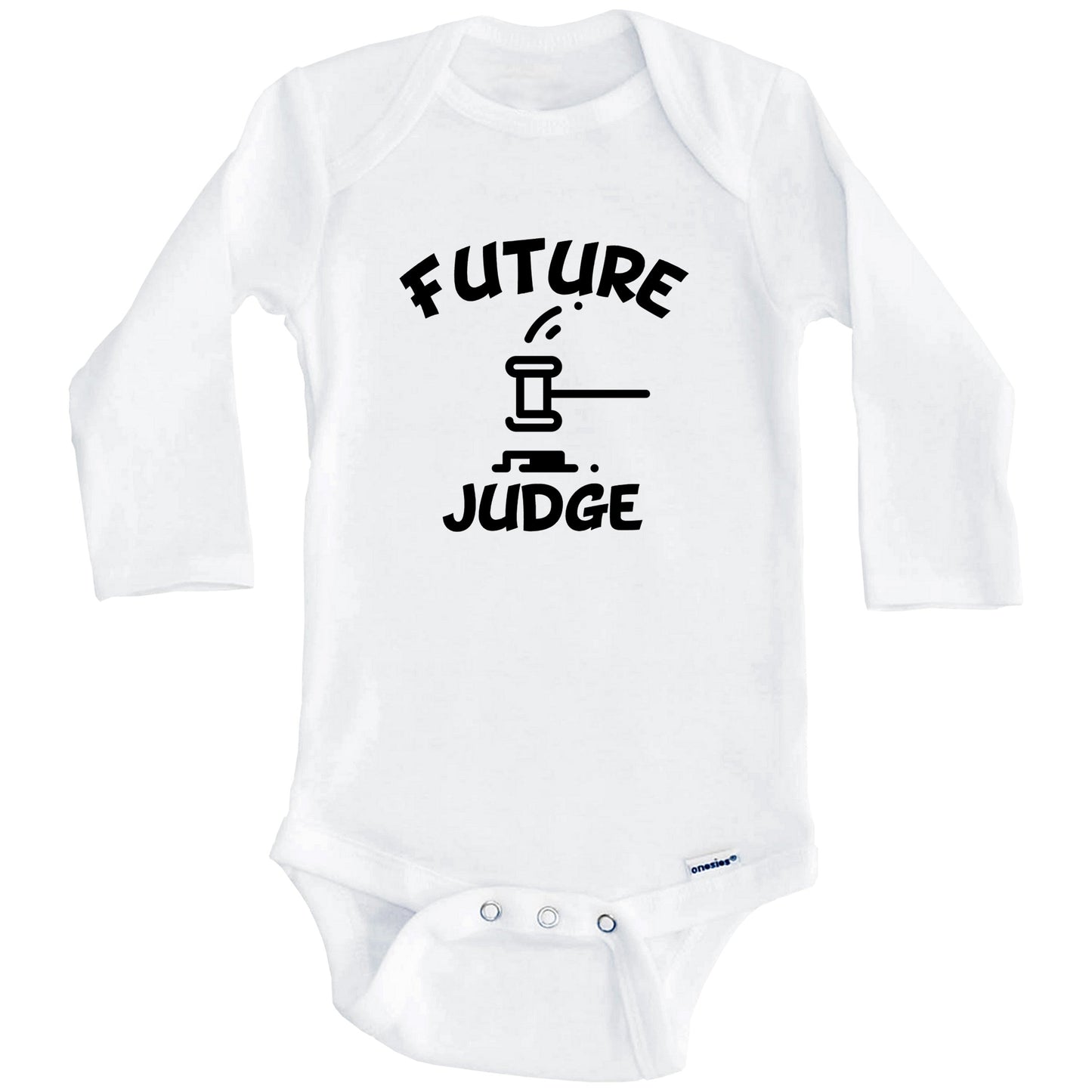 Future Judge Cute Gavel Baby Onesie - One Piece Baby Bodysuit (Long Sleeves)
