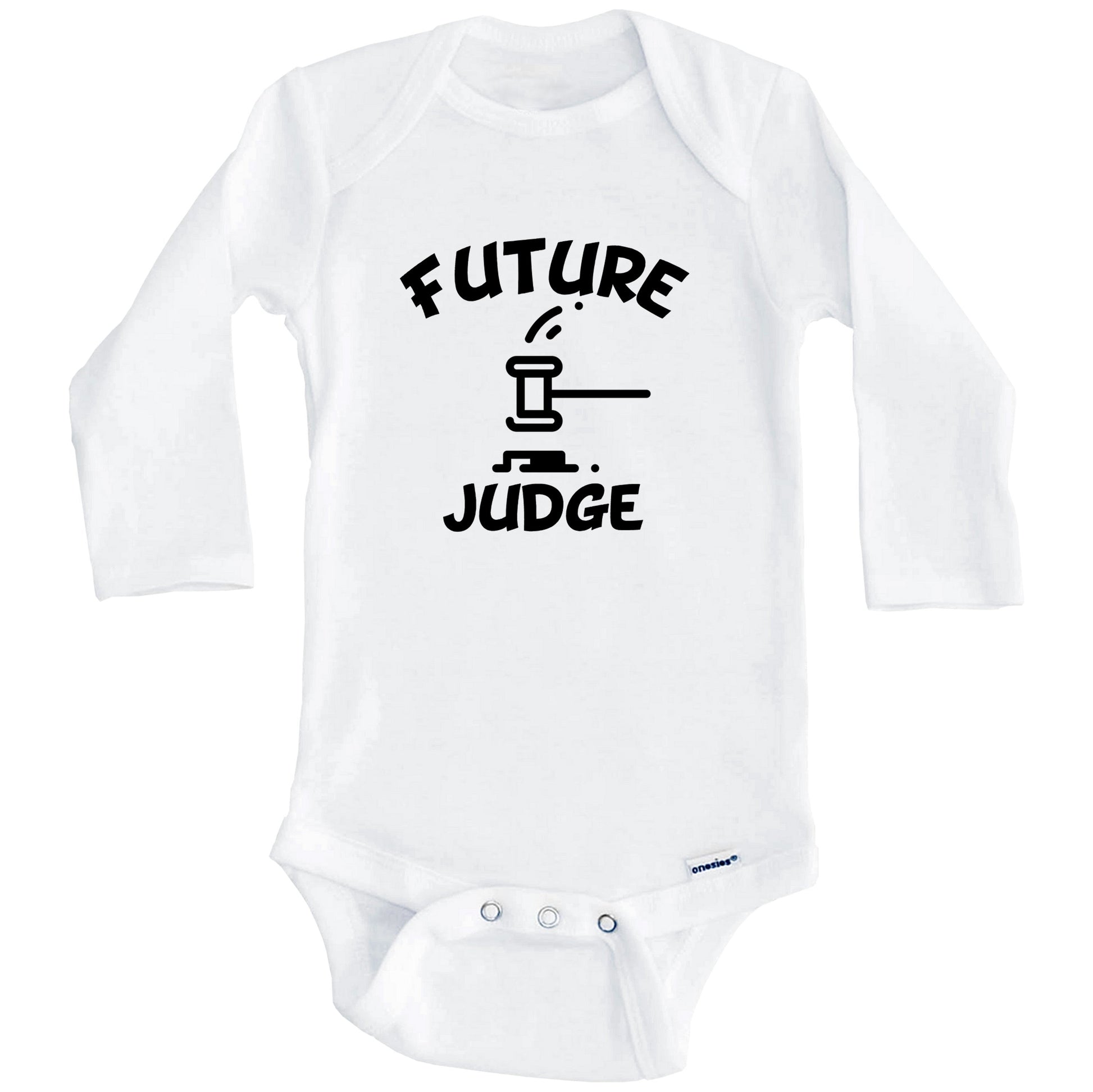 Future Judge Cute Gavel Baby Onesie - One Piece Baby Bodysuit (Long Sleeves)