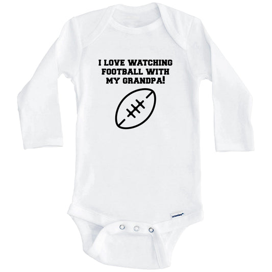 I Love Watching Football With My Grandpa Baby Onesie - One Piece Baby Bodysuit (Long Sleeves)