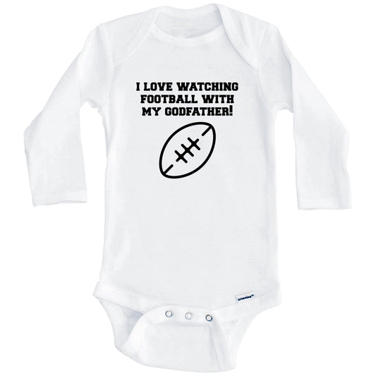 I Love Watching Football With My Godfather Baby Onesie - One Piece Baby Bodysuit (Long Sleeves)