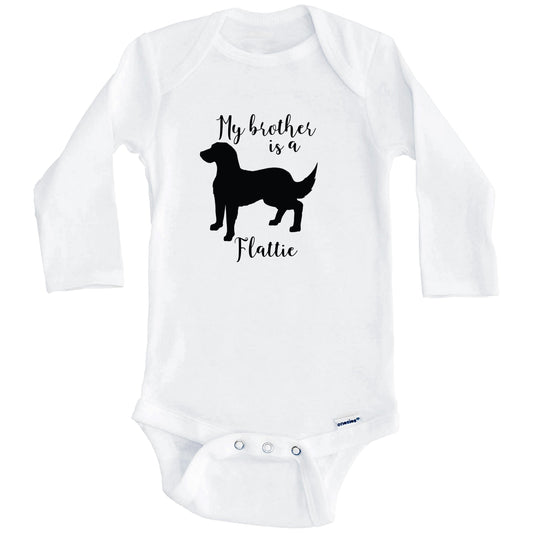 My Brother Is A Flattie Cute Dog Baby Onesie - Flat-Coated Retriever One Piece Baby Bodysuit (Long Sleeves)