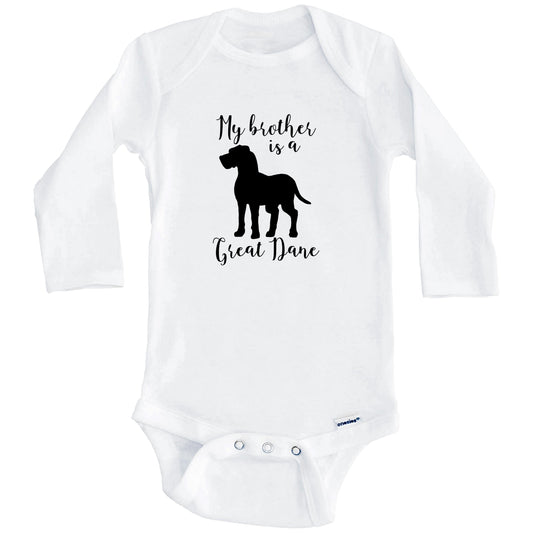 My Brother Is A Great Dane Cute Dog Baby Onesie - Great Dane One Piece Baby Bodysuit (Long Sleeves)