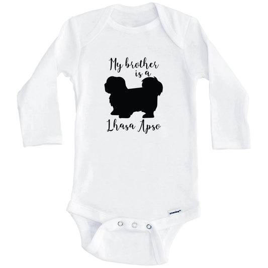 My Brother Is A Lhasa Apso Cute Dog Baby Onesie - Lhasa Apso One Piece Baby Bodysuit (Long Sleeves)