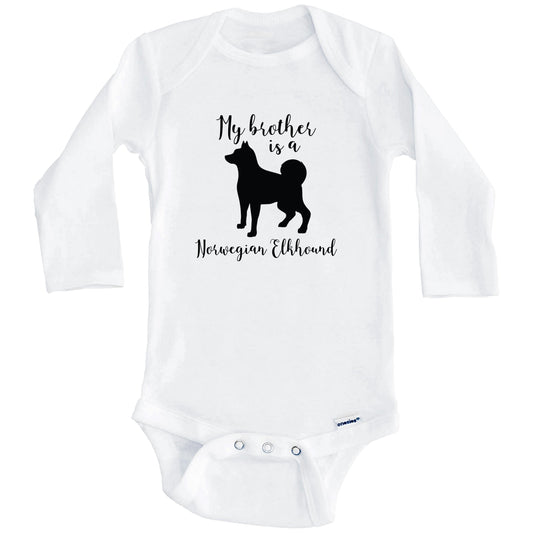 My Brother Is A Norwegian Elkhound Cute Dog Baby Onesie - Norwegian Elkhound One Piece Baby Bodysuit (Long Sleeves)