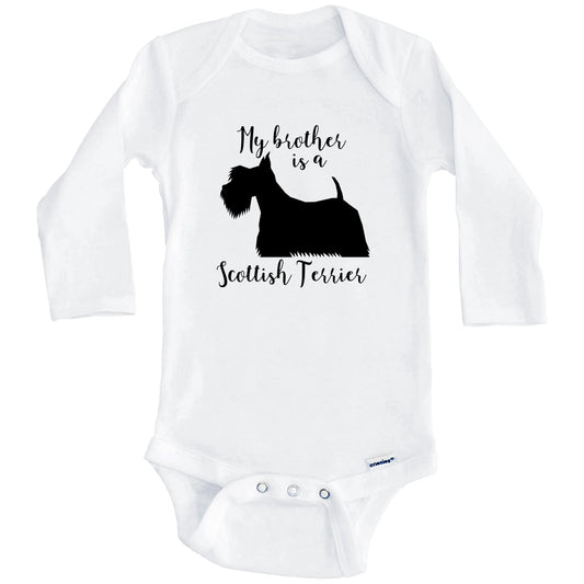 My Brother Is A Scottish Terrier Cute Dog Baby Onesie - Scottie One Piece Baby Bodysuit (Long Sleeves)