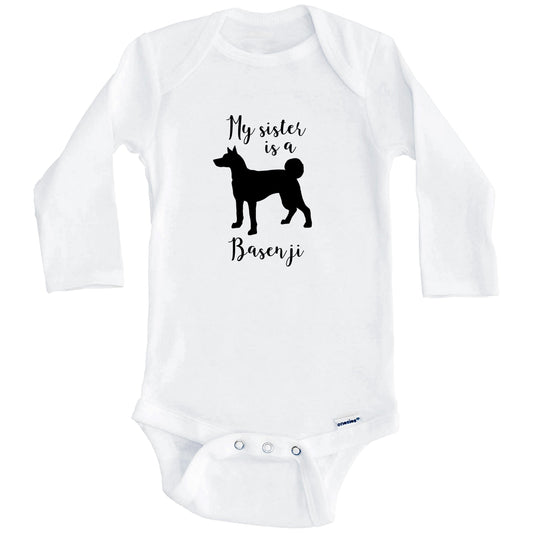 My Sister Is A Basenji Cute Dog Baby Onesie - Congo Dog One Piece Baby Bodysuit (Long Sleeves)