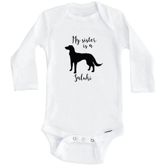 My Sister Is A Saluki cute Dog Baby Onesie - Saluki One Piece Baby Bodysuit (Long Sleeves)
