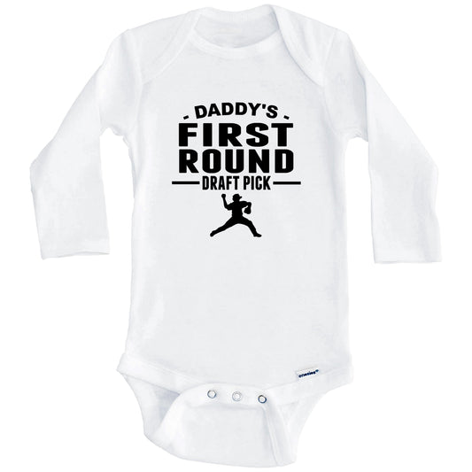 Baseball Onesie - Daddy's First Round Draft Pick Pitcher First Child Baby Onesie (Long Sleeves)