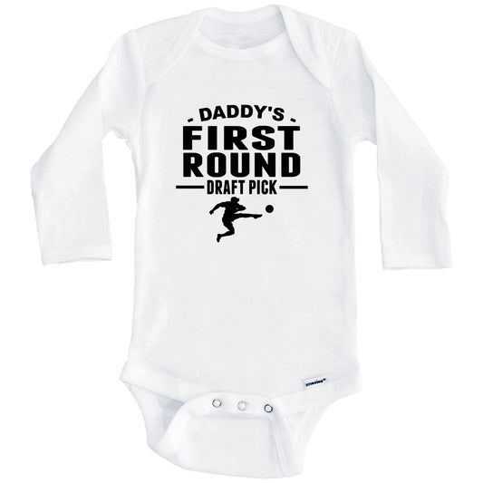 Soccer Onesie - Daddy's First Round Draft Pick Soccer Player First Child Baby Onesie (Long Sleeves)