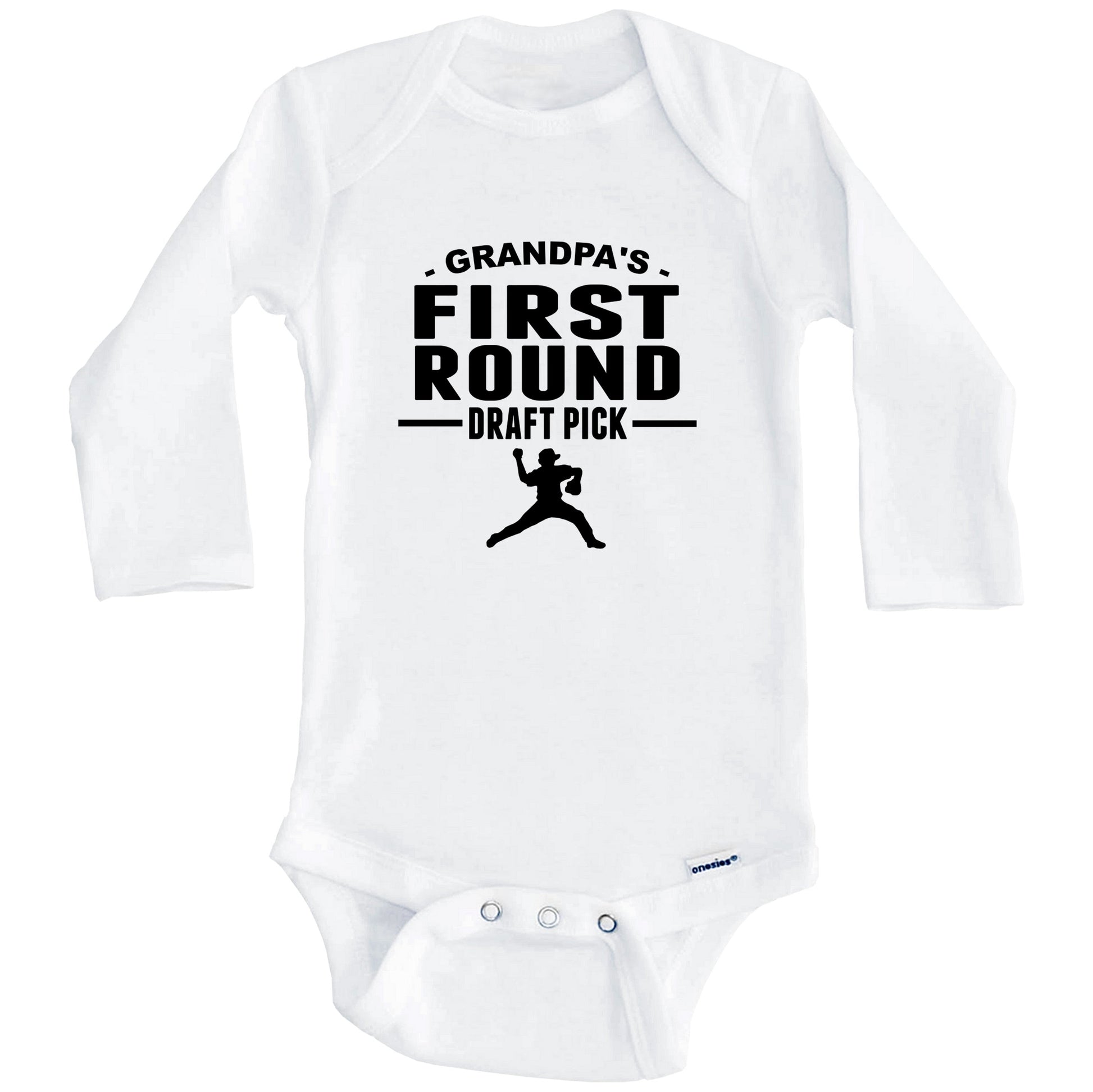 Baseball Onesie - Grandpa's First Round Draft Pick Pitcher First Grandchild Baby Onesie (Long Sleeves)