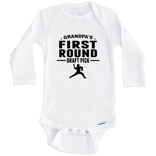 Baseball Onesie - Grandpa's First Round Draft Pick Pitcher First Grandchild Baby Onesie (Long Sleeves)