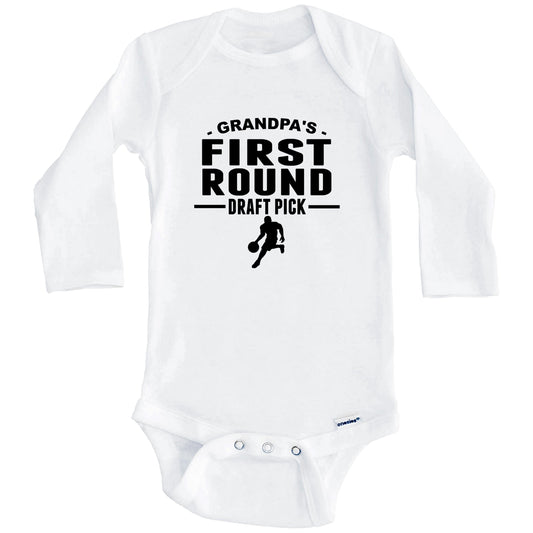 Basketball Onesie - Grandpa's First Round Draft Pick Basketball Player First Grandchild Baby Onesie (Long Sleeves)