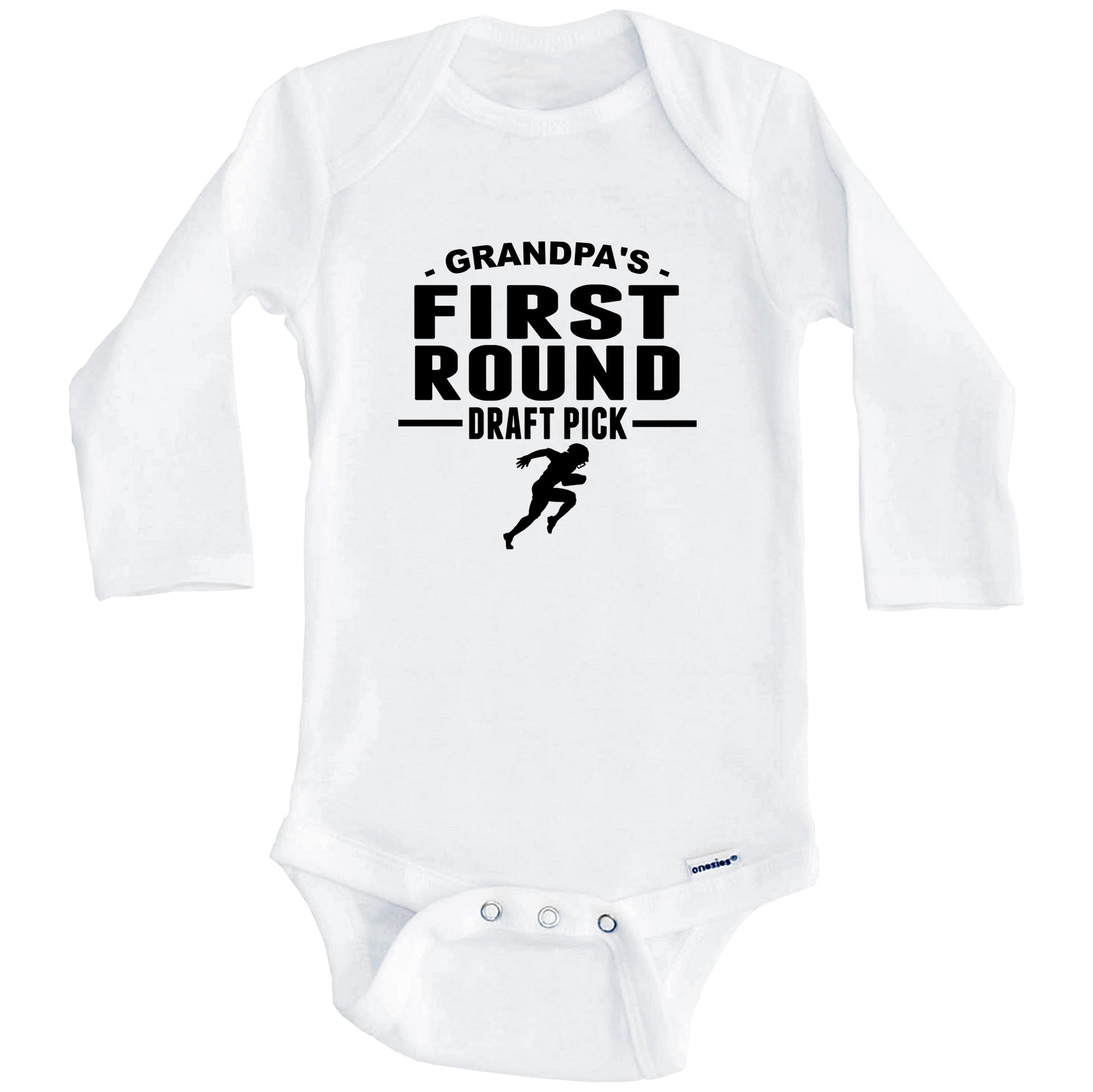 Football Onesie - Grandpa's First Round Draft Pick Running Back First Grandchild Baby Onesie (Long Sleeves)
