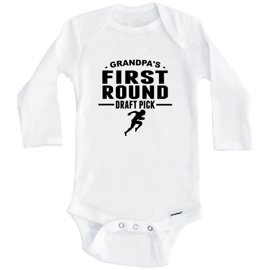 Football Onesie - Grandpa's First Round Draft Pick Running Back First Grandchild Baby Onesie (Long Sleeves)