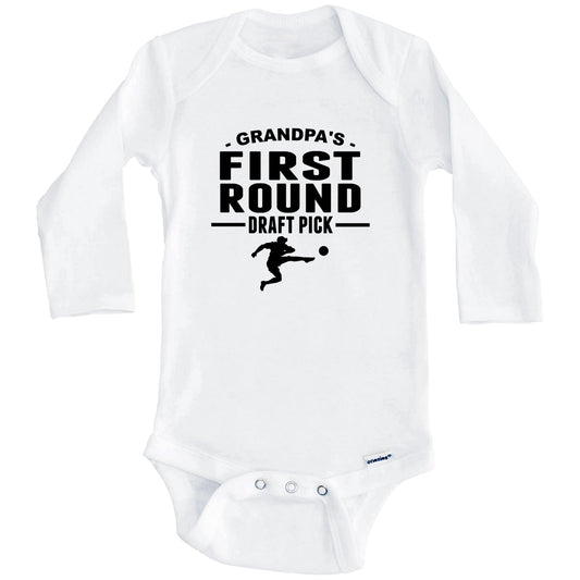 Soccer Onesie - Grandpa's First Round Draft Pick Soccer Player First Grandchild Baby Onesie (Long Sleeves)