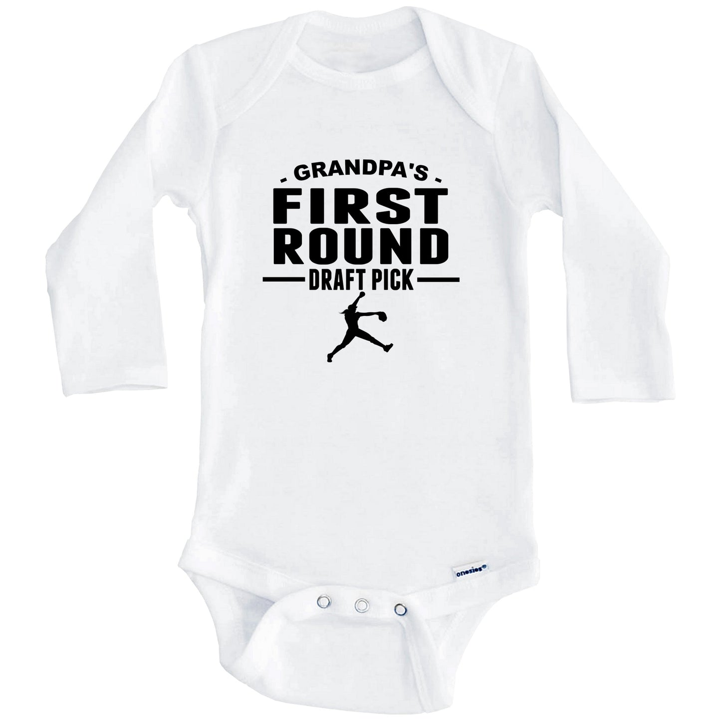 Softball Onesie - Grandpa's First Round Draft Pick Fast Pitch Pitcher First Grandchild Baby Onesie (Long Sleeves)