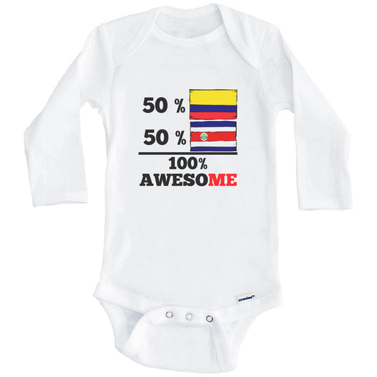 50% Colombian 50% Costa Rican 100% Awesome Colombia Costa Rica Flags Funny One Piece Baby Bodysuit (Long Sleeves)