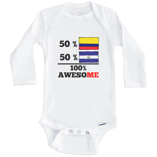 50% Colombian 50% Salvadorian 100% Awesome Colombia El Salvador Flags Funny One Piece Baby Bodysuit (Long Sleeves)