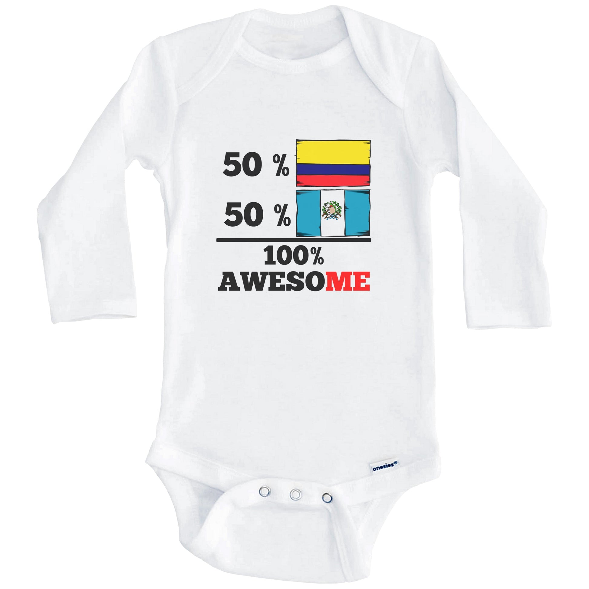 50% Colombian 50% Guatemalan 100% Awesome Colombia Guatemala Flags Funny One Piece Baby Bodysuit (Long Sleeves)