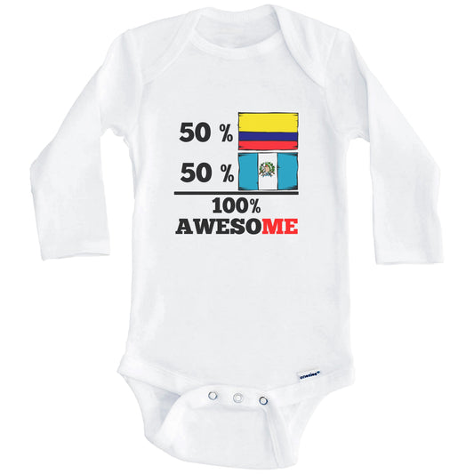 50% Colombian 50% Guatemalan 100% Awesome Colombia Guatemala Flags Funny One Piece Baby Bodysuit (Long Sleeves)