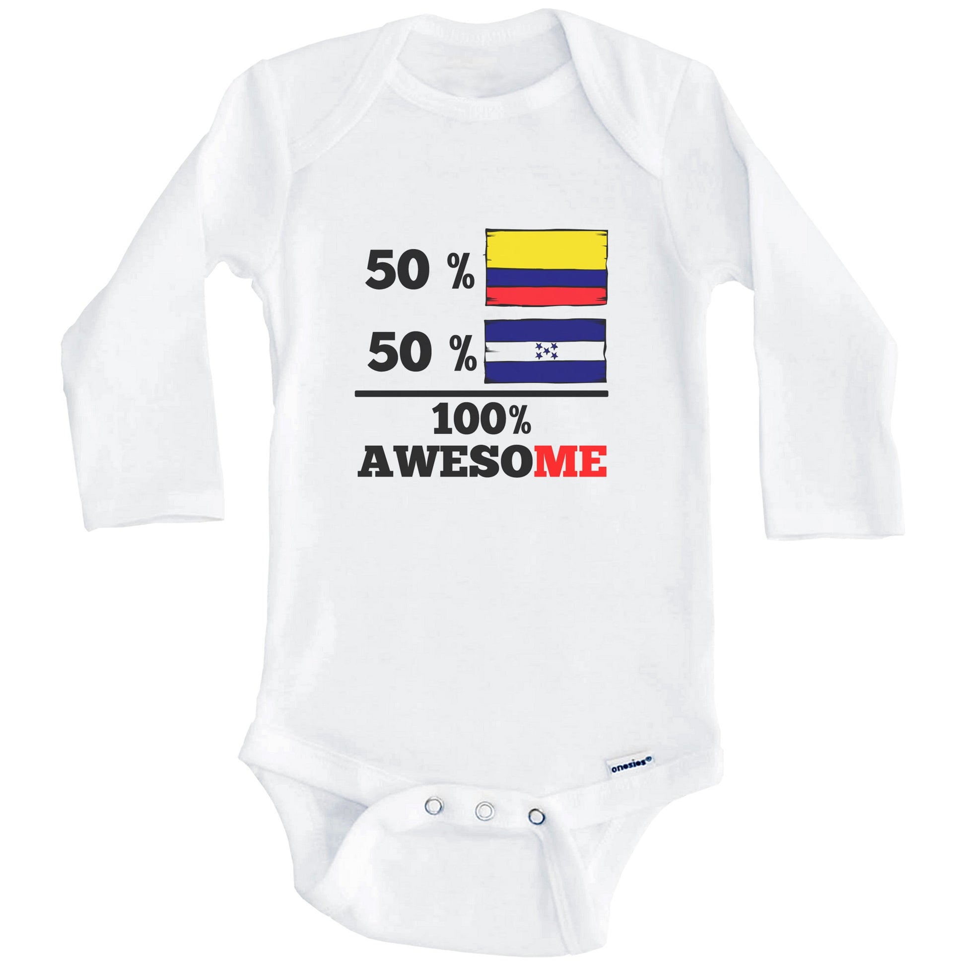 50% Colombian 50% Honduran 100% Awesome Colombia Honduras Flags Funny One Piece Baby Bodysuit (Long Sleeves)