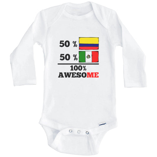 50% Colombian 50% Mexican 100% Awesome Colombia Mexico Flags Funny One Piece Baby Bodysuit (Long Sleeves)