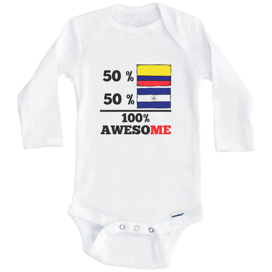 50% Colombian 50% Nicaraguan 100% Awesome Colombia Nicaragua Flags Funny One Piece Baby Bodysuit (Long Sleeves)