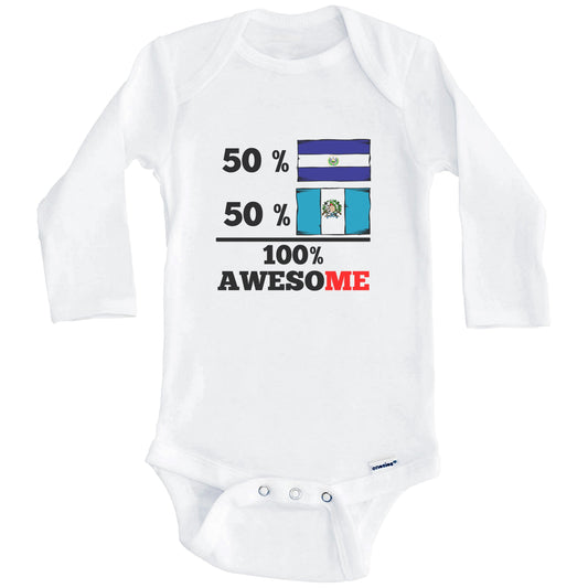 50% Salvadorian 50% Guatemalan 100% Awesome El Salvador Guatemala Flags Funny One Piece Baby Bodysuit (Long Sleeves)