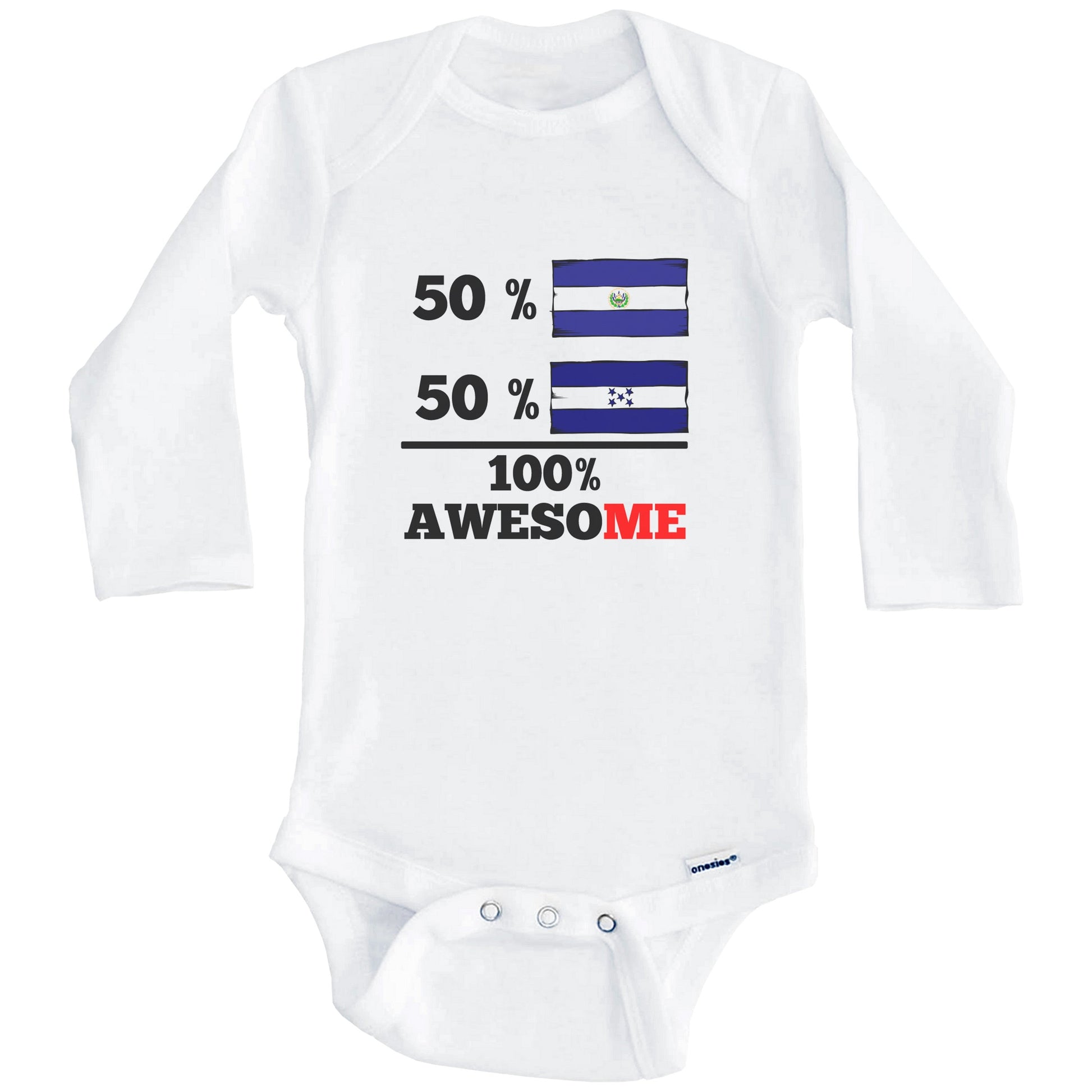 50% Salvadorian 50% Honduran 100% Awesome El Salvador Honduras Flags Funny One Piece Baby Bodysuit (Long Sleeves)