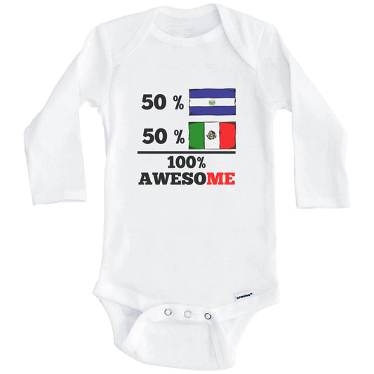 50% Salvadorian 50% Mexican 100% Awesome El Salvador Mexico Flags Funny One Piece Baby Bodysuit (Long Sleeves)