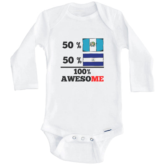 50% Guatemalan 50% Nicaraguan 100% Awesome Guatemala Nicaragua Flags Funny One Piece Baby Bodysuit (Long Sleeves)