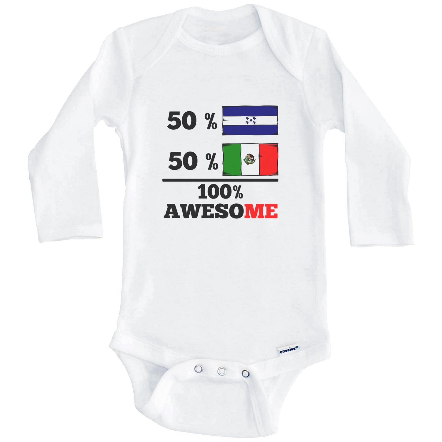 50% Honduran 50% Mexican 100% Awesome Honduras Mexico Flags Funny One Piece Baby Bodysuit (Long Sleeves)